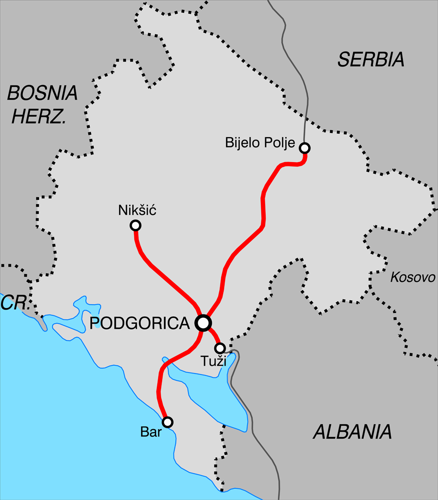 Mapa de la Línea de Tren en Montenegro