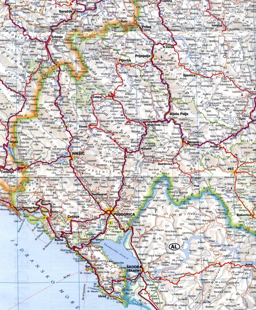 Mapa de carreteras de Montenegro