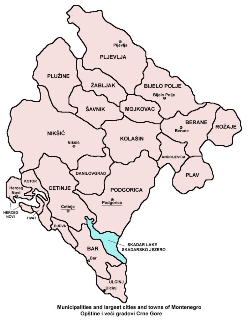 Mapa regiones de Montenegro