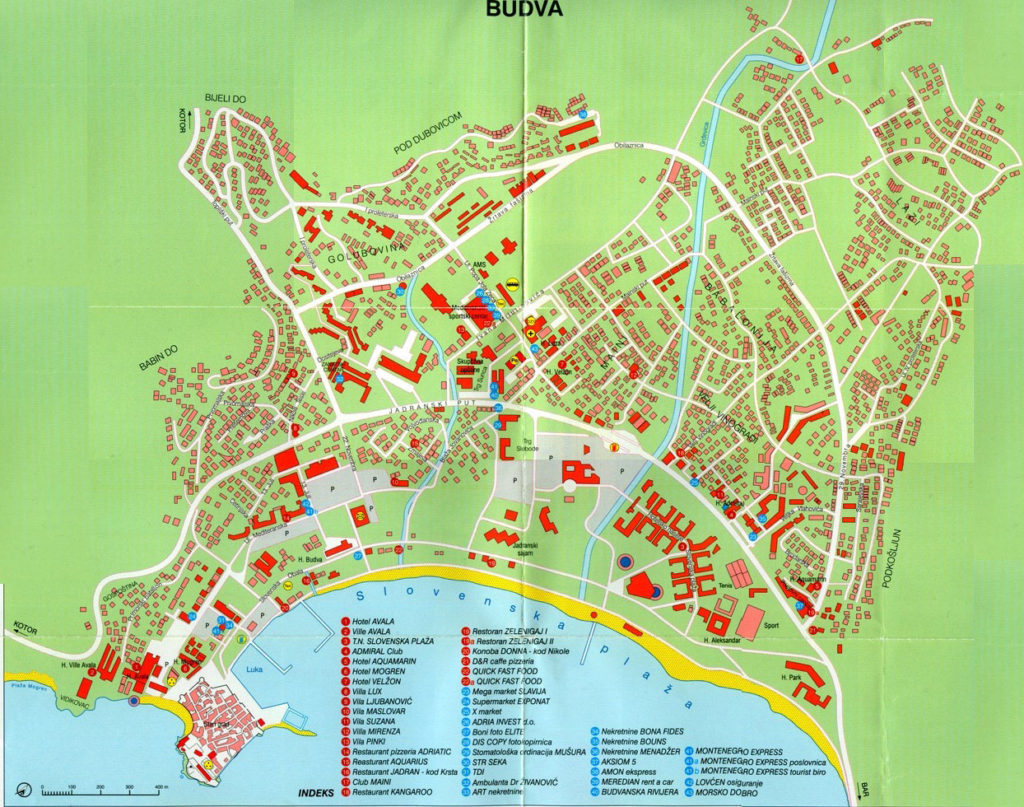 Mapa de Budva, centro histórico y playas